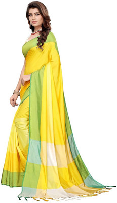 Luteka Trendz Checkered Assam Silk Cotton Silk Saree(Yellow)
