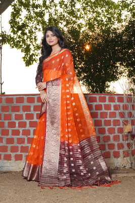 KOTHARI LGF Woven Bandhani Organza Saree(Orange)