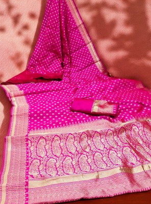 ALMEDA Woven Banarasi Silk Blend Saree(Pink)