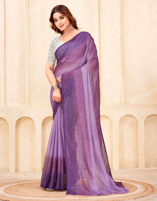all about you Striped, Ombre Daily Wear Georgette Saree(Purple)