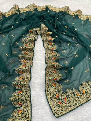 monoria Embroidered Bollywood Georgette Saree(Green)