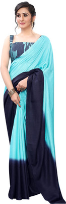 LIMTD Ombre, Solid/Plain Bollywood Silk Blend, Pure Cotton Saree(Blue)