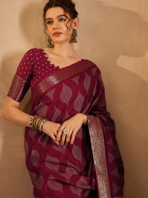 Sareemall Printed Madurai Silk Blend Saree(Magenta)