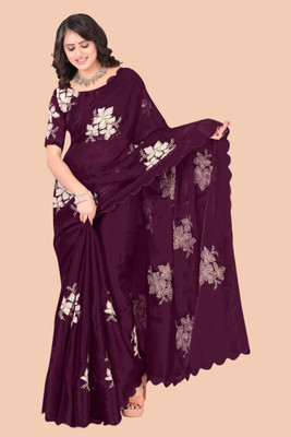 Westeric Embroidered Bollywood Silk Blend Saree(Maroon)