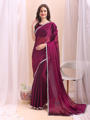 Dream Clouds Solid/Plain Bollywood Jimmy choo Saree(Purple)