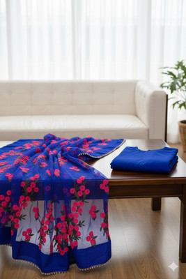 RE Renny Enterprise Embroidered Bollywood Net Saree(Blue)