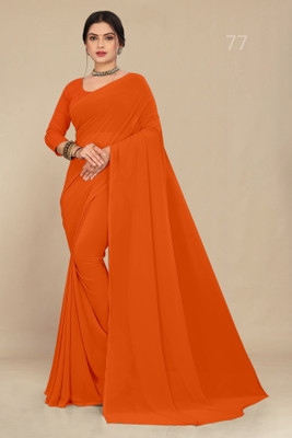 STAVA CREATION Solid/Plain Daily Wear Georgette Saree(Orange)