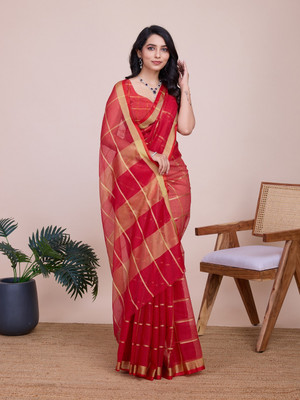 SICHYAH Woven Kota Doria Cotton Silk Saree(Red)
