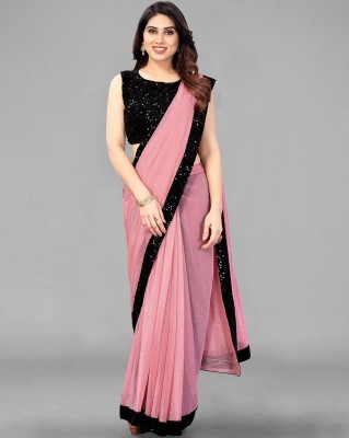 VIVIATRENDZ Embellished Bollywood Lycra Blend Saree(Pink)