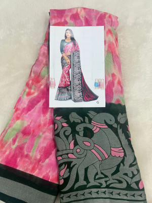 Ramdev Textiles Printed Daily Wear Cotton Silk Saree(Blue)