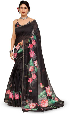 Moda Rapido Printed Bollywood Silk Blend Saree(Black)