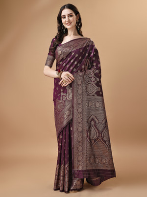 panchaamrit Woven Banarasi Silk Blend Saree(Magenta)