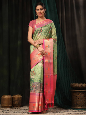 Divastri Digital Print Banarasi Art Silk Saree(Green)
