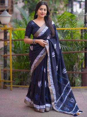 Tasrika Printed Bollywood Linen Saree(Dark Blue)
