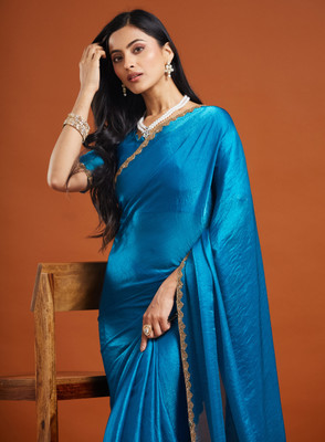 LOROFY Embellished Bollywood Tissue, Silk Blend Saree(Magenta)