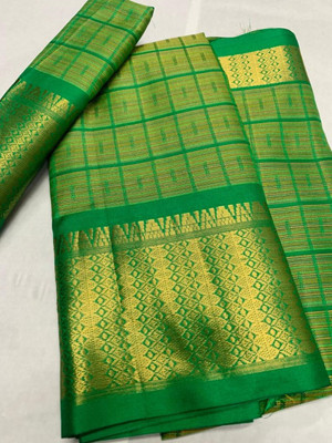 Bombey Velvat Fab Floral Print KHASI DHARA CONTRAST Cotton Silk, Khadi Saree(Green)