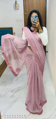 Online Bazaaar Embellished Bollywood Lycra Saree(Pink, White)