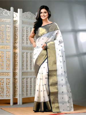 Sutayan Woven Tant Pure Cotton Saree(White)