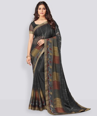 Samah Geometric Print, Printed, Embellished Bollywood Georgette, Chiffon Saree(Gold, Grey)