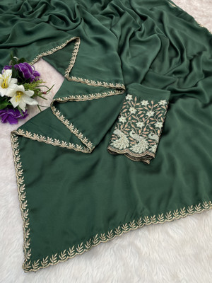 K 5 FASHION Embroidered, Self Design Bollywood Georgette Saree(Light Green)