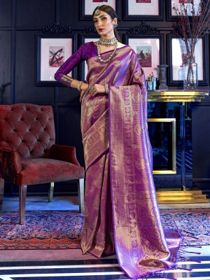 Divastri Woven Kanjivaram Silk Blend Saree(Purple)