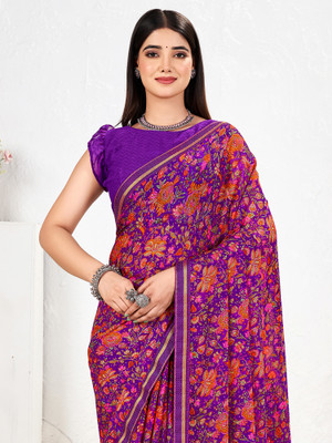 Anouk Rustic Printed Bollywood Chiffon Saree(Purple)