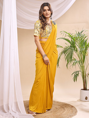 Dream Clouds Embellished Bollywood Lycra Saree(Yellow)