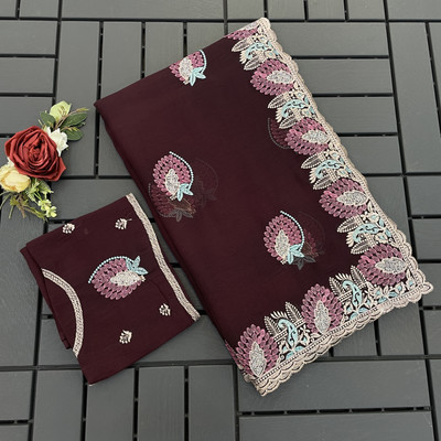 KHRITI FAB Embroidered Bollywood Silk Blend Saree(Maroon)