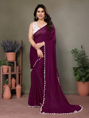 Panchvati NX Solid/Plain Bollywood Polyester Saree(Purple)