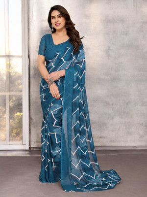 The Textile Hub Printed Bollywood Georgette Saree(Dark Blue)