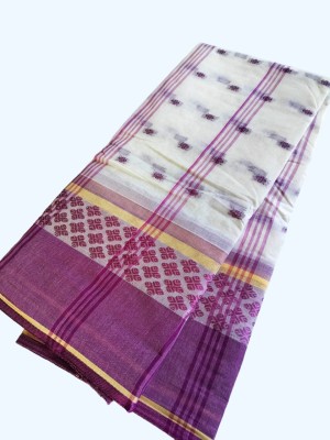 J KunduHouse Self Design Jamdani Pure Cotton Saree(Grey)