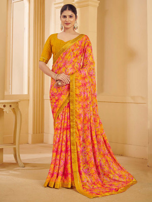 Tasrika Printed Chinnalapattu Chiffon Saree(Mustard)