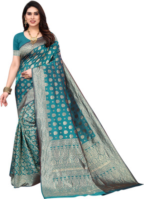 SHRIMAY Woven Kanjivaram Silk Blend Saree(Light Green)