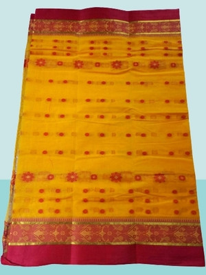 Dutta Self Design Tant Pure Cotton Saree(Yellow)