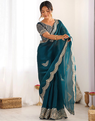 TTH Embroidered Bollywood Jimmy choo Saree(Dark Blue)