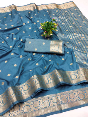 Julee Embellished Banarasi Pure Silk Saree(Light Blue)