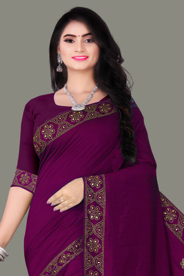 nevya creation Solid/Plain Banarasi Chiffon, Satin Saree(Purple)