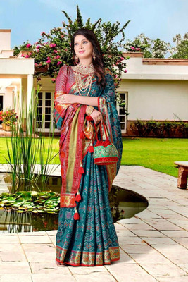 jayant creation Printed Bollywood Silk Blend Saree(Light Blue)