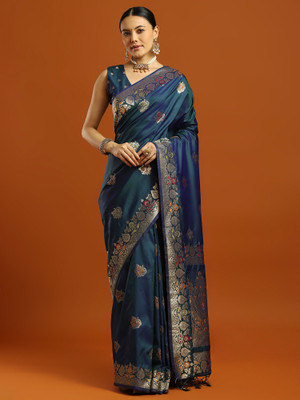 Divastri Woven Banarasi Silk Blend Saree(Blue)