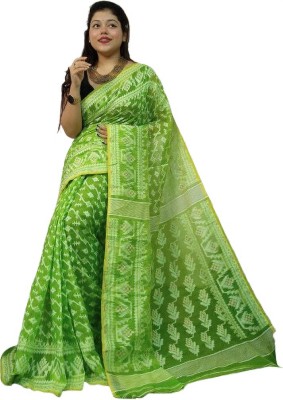 kalpana handloom Floral Print, Woven Jamdani Cotton Silk Saree(Green)