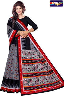 Tareninx Printed Sambalpuri Pure Cotton Saree(Grey)