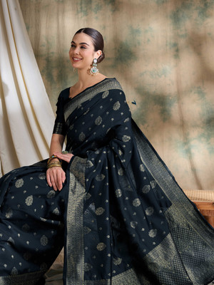 Suha Woven Banarasi Art Silk Saree(Black)