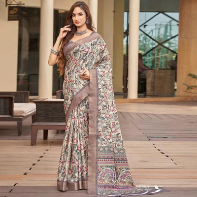 HITESH ENTERPRISE Digital Print Handloom Cotton Silk Saree(Brown)