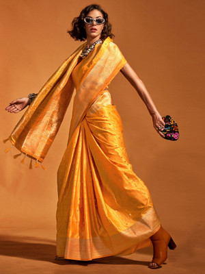 Divastri Woven Banarasi Satin Saree(Yellow)