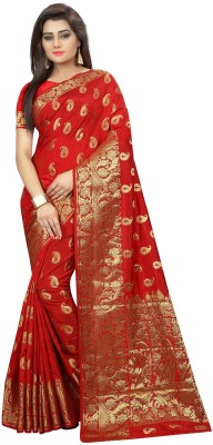 Hinayat Fashion Woven Patola Silk Blend Saree(Red)