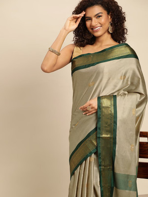 Divastri Embellished, Self Design Mysore Pure Silk Saree(Beige, Green)