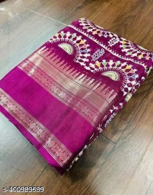 Online Bazaaar Printed Kalamkari Cotton Silk Saree(Purple)