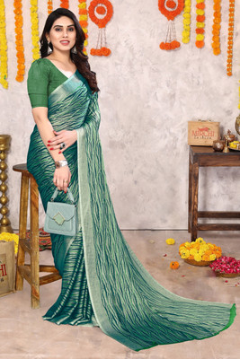MIRCHI FASHION Printed, Geometric Print Daily Wear Chiffon, Georgette Saree(Light Green, Green)