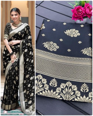 Julee Woven Banarasi Pure Silk Saree(Black)