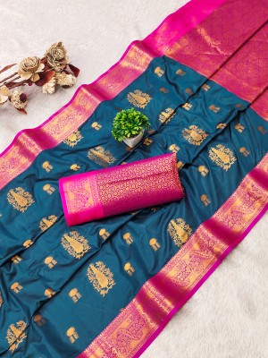 Morpich Fashion Woven Banarasi Silk Blend Saree(Pink)